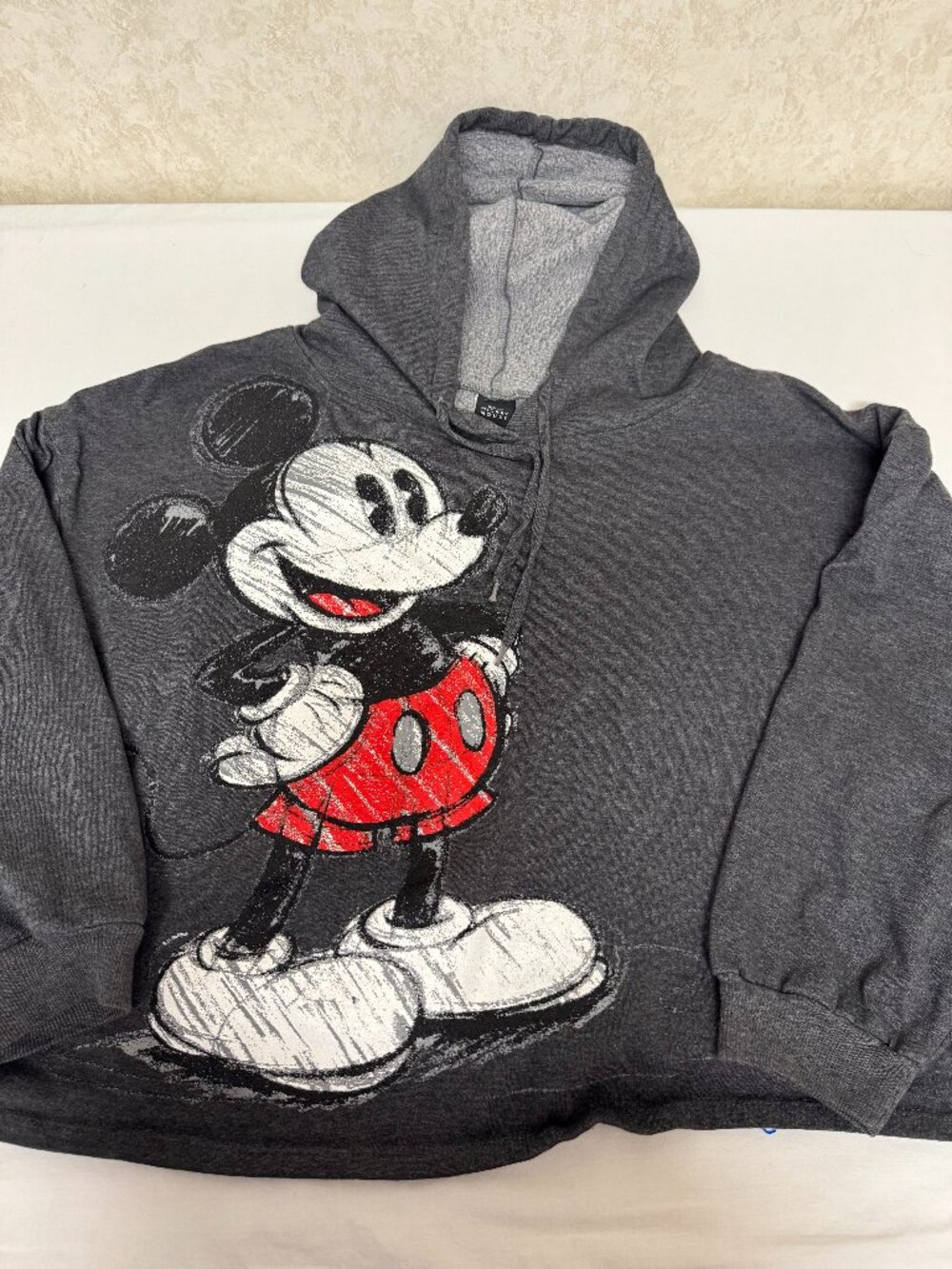 Disney Mickey Mouse Hoodie Womens 1X Gray Graphic Pullover Sweatshirt Plus Size
